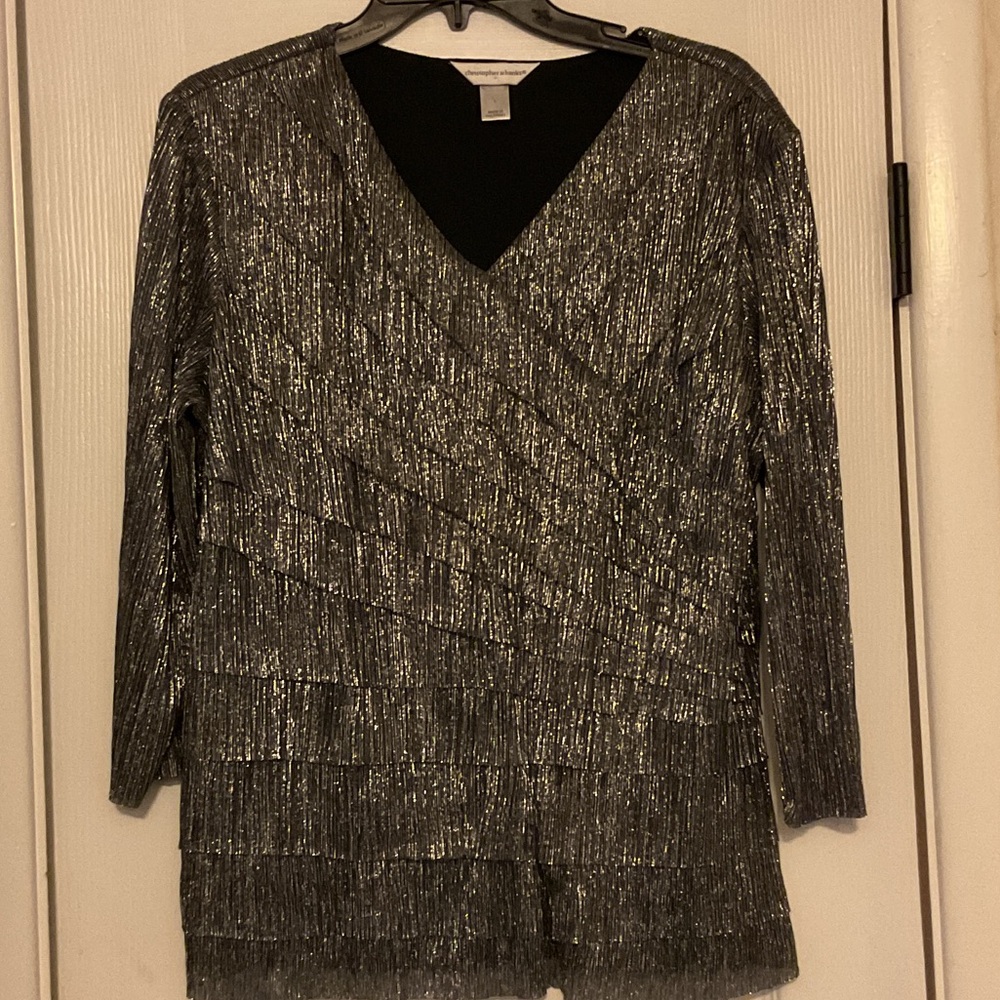 Christopher & Banks Gold and Silver Lemay Black Top Size L Retail $89.